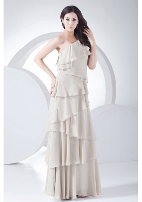 Grey One Shoulder Ruffled Layers Chiffon Prom Dress