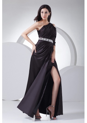 High Slit Prom Gown Black Elastic Woven Satin Ankle-length