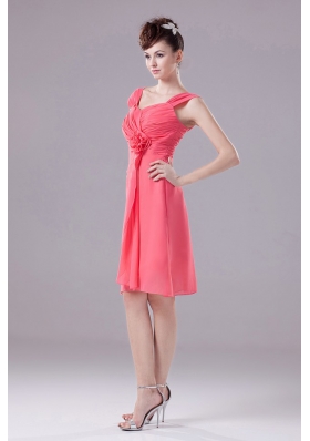 Watermelon Bridesmaid Dress Knee-length Straps Chiffon