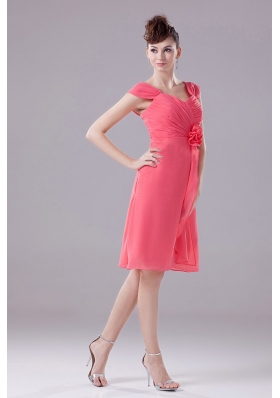 Watermelon Bridesmaid Dress Knee-length Straps Chiffon