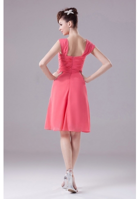 Watermelon Bridesmaid Dress Knee-length Straps Chiffon