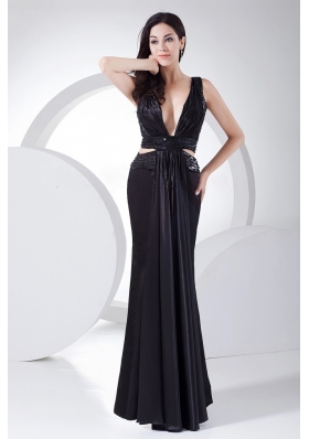 Sexy Prom Dress V-neck Elastic Woven Satin Ankle-length