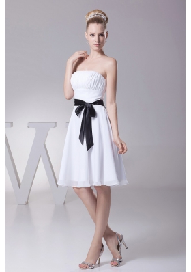 Black Ribbons Chiffon Knee-length Bridesmaid Dress