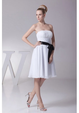 Black Ribbons Chiffon Knee-length Bridesmaid Dress