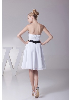 Black Ribbons Chiffon Knee-length Bridesmaid Dress