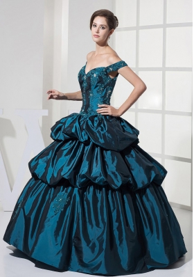 Appliques With Beading and Pick-ups Off Shoulder Ball Gown