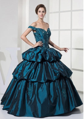 Appliques With Beading and Pick-ups Off Shoulder Ball Gown