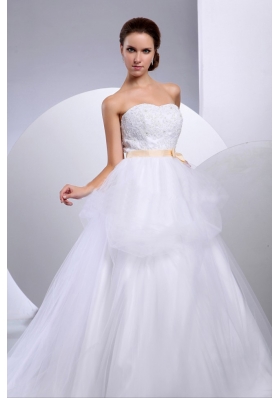 Strapless Wedding Gowns Appliques and Sash In Wedding Party