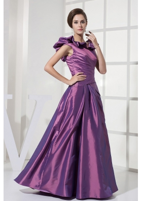 Purple Taffeta V-neck A-line Prom Dress Floor-length