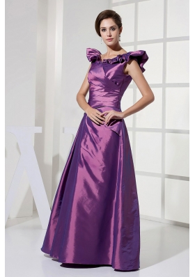 Purple Taffeta V-neck A-line Prom Dress Floor-length