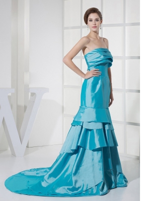 Aqua Blue Ruffled Layers Prom Dress For Formal Evening