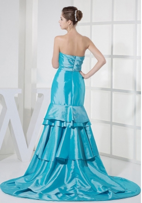 Aqua Blue Ruffled Layers Prom Dress For Formal Evening