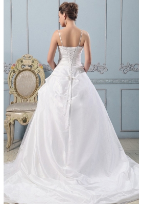 Spaghetti Straps Wedding Gowns Lace With Ruched Bodice