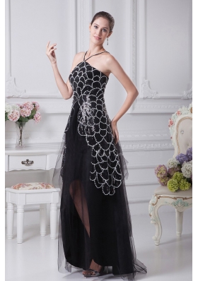 V-neck Black Beaded Decorate Shoulder Tulle Mother Dress