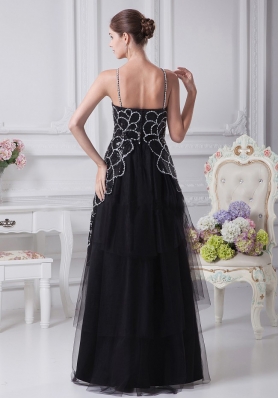 V-neck Black Beaded Decorate Shoulder Tulle Mother Dress