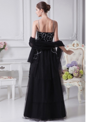 V-neck Black Beaded Decorate Shoulder Tulle Mother Dress