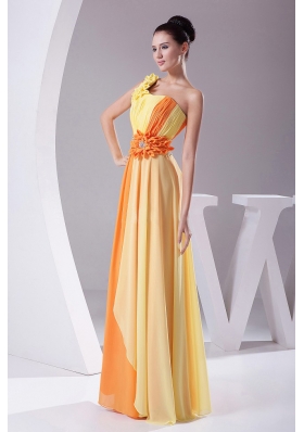 Orange and Yellow Prom Dress Chiffon Beading and Ruching