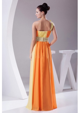 Orange and Yellow Prom Dress Chiffon Beading and Ruching