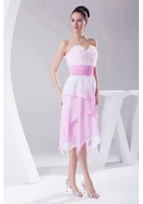 Pink Hand Made Flowers Ombre Asymmetrical Prom Dress