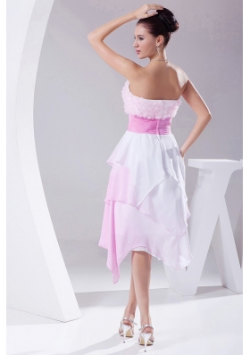 Pink Hand Made Flowers Ombre Asymmetrical Prom Dress