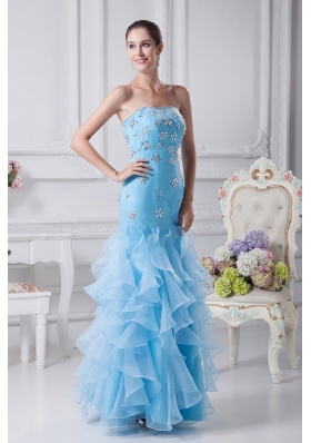 Mermaid Aqua Beading and Ruffles Decorate Prom Dresses