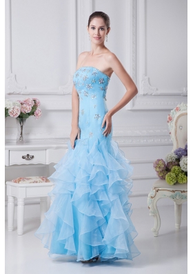 Mermaid Aqua Beading and Ruffles Decorate Prom Dresses