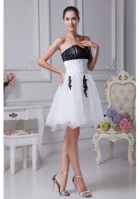 White Beading and Appliques Ruching Organza Prom Gown