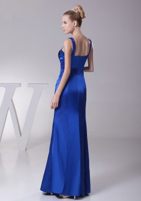 Bridesmaid Dress Satin Straps in Blue Beaded