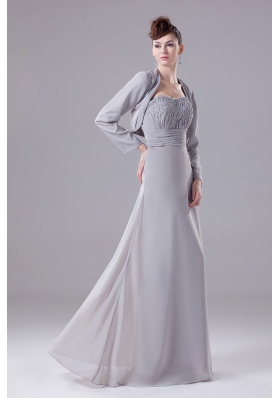 Grey Bridesmaid Dress with Jacket Beaded Decorate Chiffon