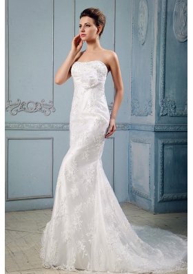 Mermaid Hand Made Flower Lace Court Train Wedding Gown