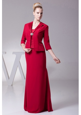 Wine Red Straps Mother Of The Bride Dress with Jacket