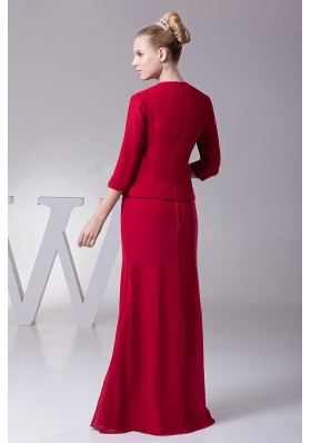 Wine Red Straps Mother Of The Bride Dress with Jacket