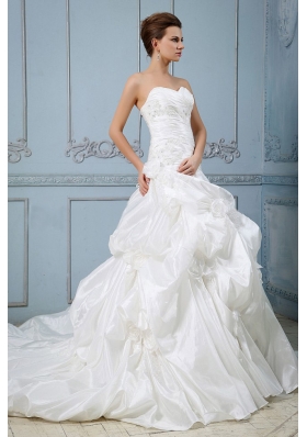 Wedding Ball Gown with Pick-ups Appliques Flower Train