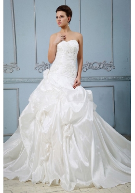 Wedding Ball Gown with Pick-ups Appliques Flower Train