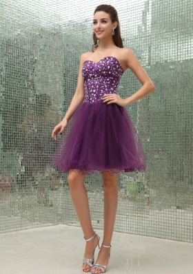 Beaded Sweetheart For Purple Prom Dress With Mini-length