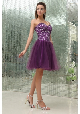 Beaded Sweetheart For Purple Prom Dress With Mini-length