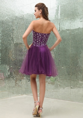 Beaded Sweetheart For Purple Prom Dress With Mini-length