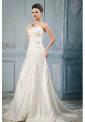 Ivory A-line Wedding Dress Appliques Beading Ruching Bow