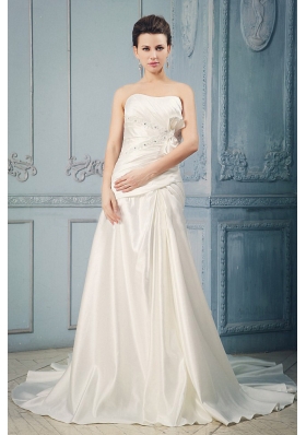 Ivory A-line Wedding Dress Appliques Beading Ruching Bow