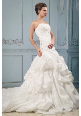 Court Train Wedding Dress With Ruching Beading Pick-ups