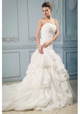 Court Train Wedding Dress With Ruching Beading Pick-ups