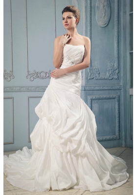 Court Train Wedding Dress With Ruching Beading Pick-ups