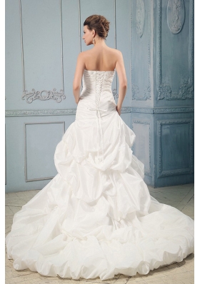 Court Train Wedding Dress With Ruching Beading Pick-ups