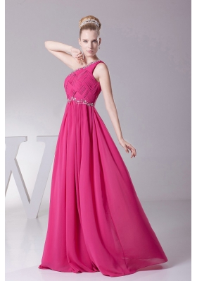 Beading One Shoulder Ruched for Hot Pink Prom Dress