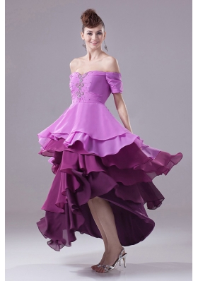 Colorful High-low Prom Gowns Beading Ruffled Layers