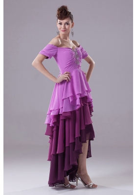 Colorful High-low Prom Gowns Beading Ruffled Layers