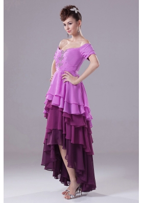 Colorful High-low Prom Gowns Beading Ruffled Layers