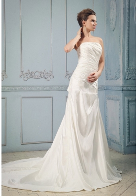 Taffeta Wedding Dress With Ruching Appliques Court Train