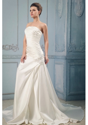 Taffeta Wedding Dress With Ruching Appliques Court Train