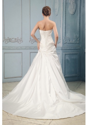 Taffeta Wedding Dress With Ruching Appliques Court Train